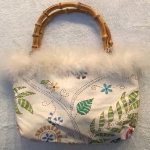 NWT Handmade Bamboo Handle Elephant Purse Betsy Bag Feathers